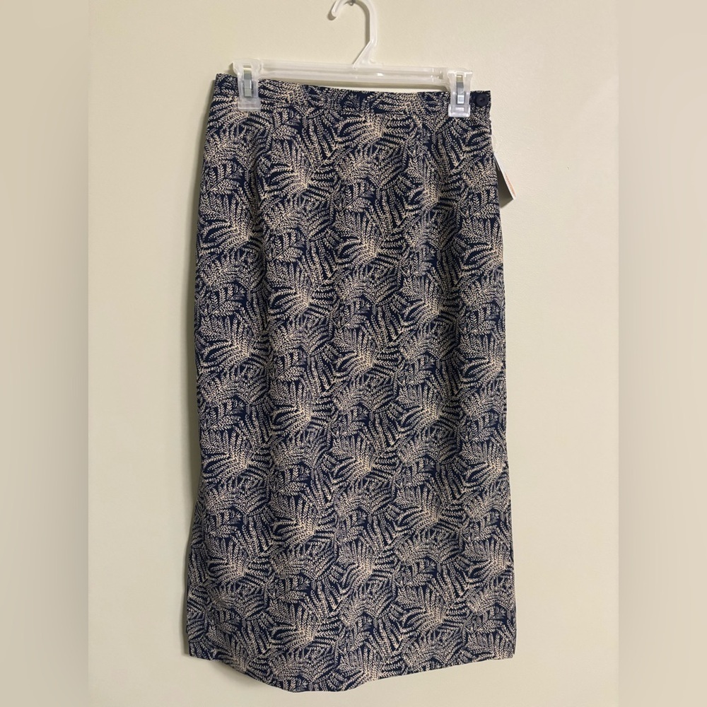 Talbots Lined Length Skirt Size 8 Navy Tan Ferns Vintage New Sews Stock